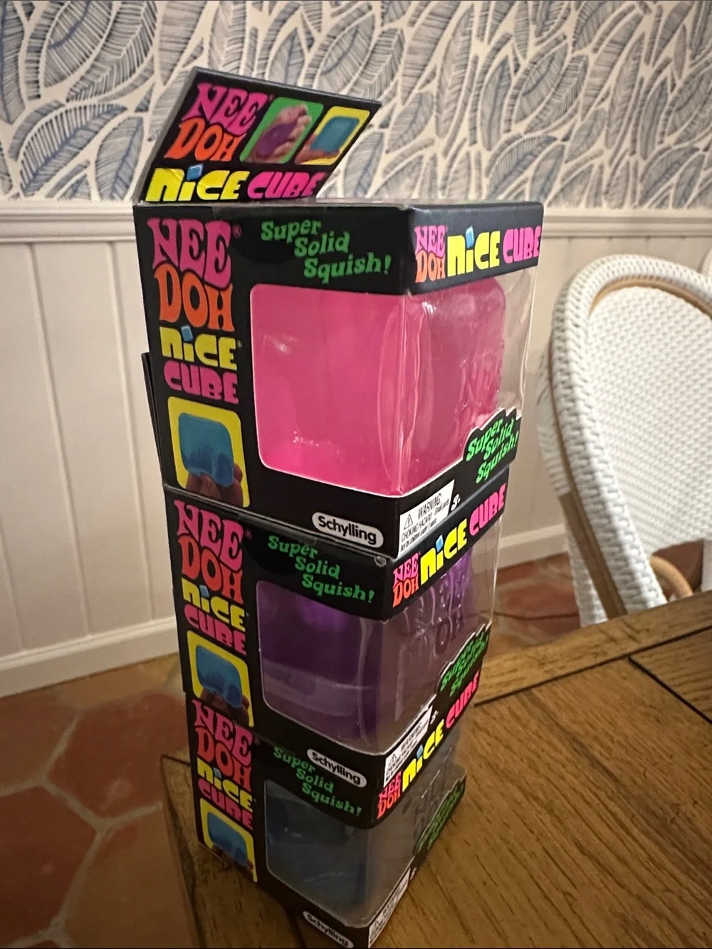Schylling NeeDoh Nice Cube Super Solid Squish - Pink, Purple, Blue (3 Total)